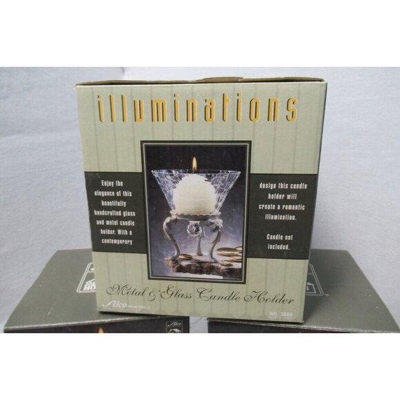 Illuminations Antique White Metal & Glass Candle Holders Set of 3 NOS Alco - Picture 5 of 10